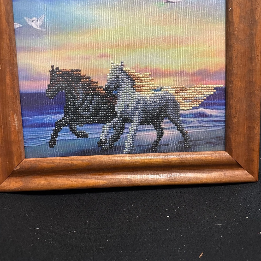 Beaded Horse Art in Wooden Frame